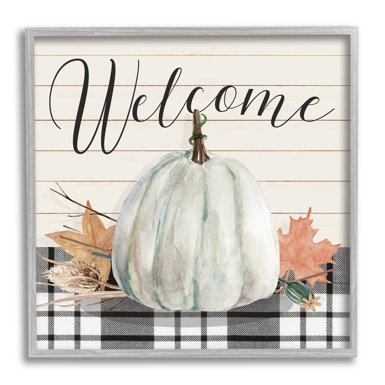 Stupell Industries Welcome Plaid Pumpkin Sign Framed Giclee Art